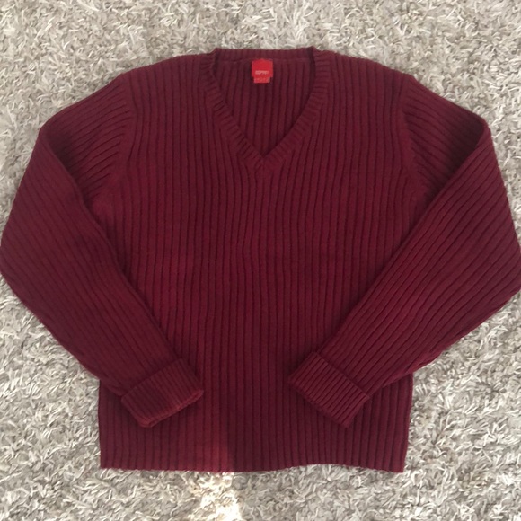 Esprit Sweaters - Oxblood/ red 100%cotton sweater long sleeve, Esprit, L, VNeck,